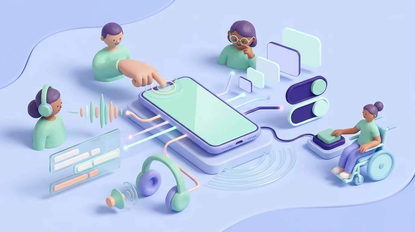 An inclusive mobile experience supporting touch, voice, audio, larger content, haptics, and assistive controls