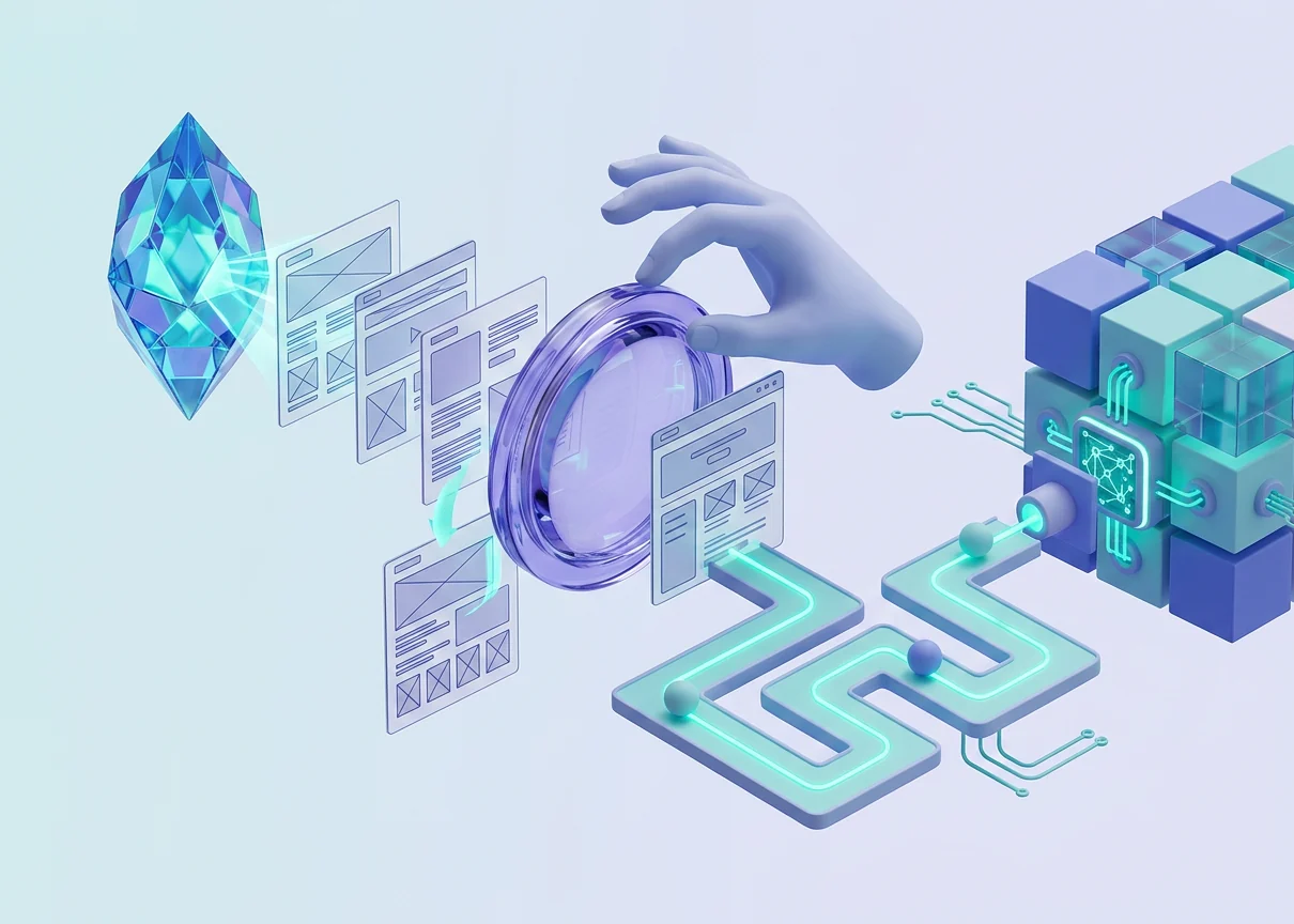 An AI system generating UX drafts that pass through human review and user testing before product delivery