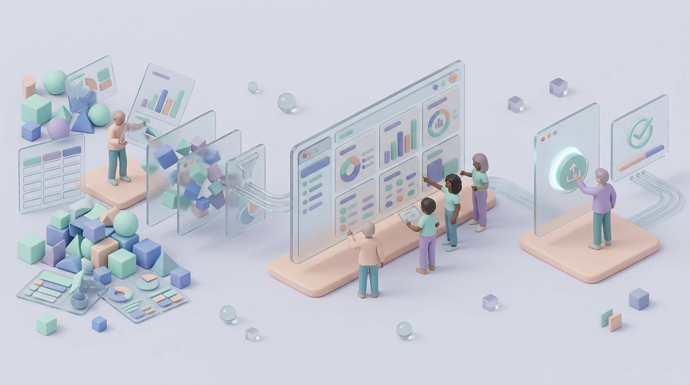 Dense SaaS data becoming a clear dashboard that helps a user make a confident decision