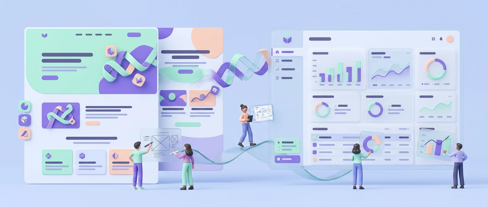 A SaaS marketing website and product interface sharing identity cues while keeping layouts suited to different tasks