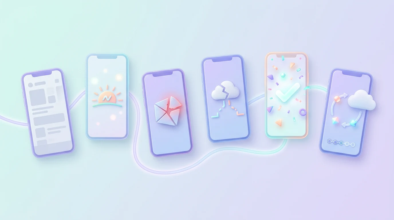 Loading, empty, error, offline, success, and synchronization states across a connected mobile experience