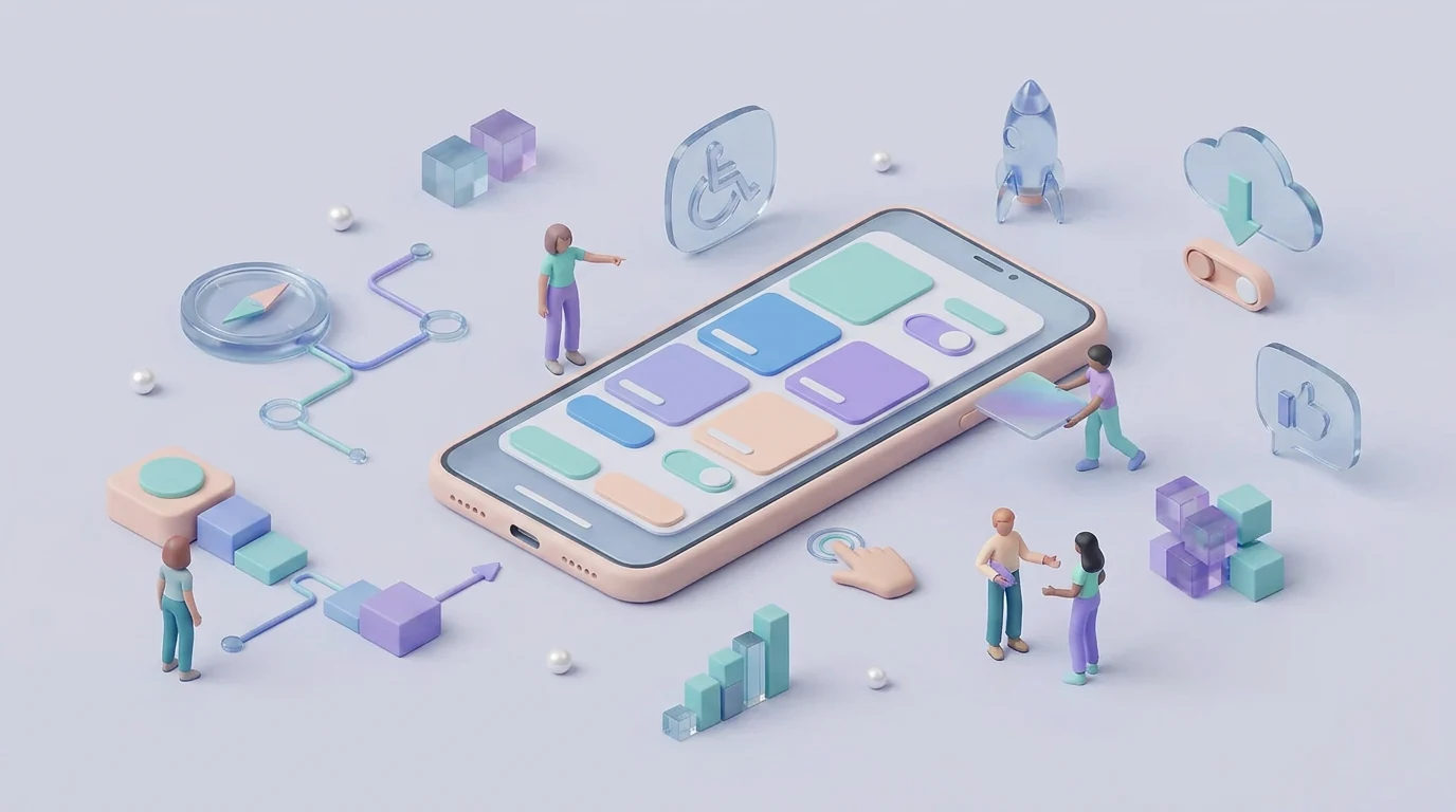 A complete mobile app experience connecting navigation, accessibility, performance, and user feedback