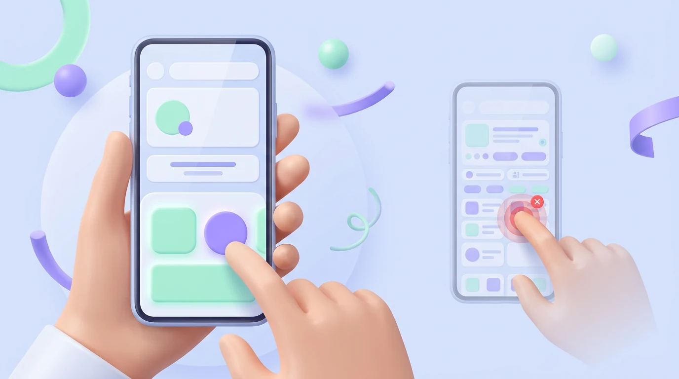 Comfortable mobile touch targets and visible navigation compared with crowded controls that cause accidental taps