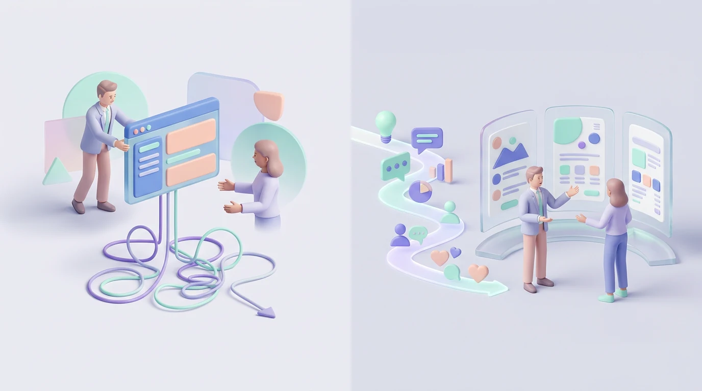 A fixed interface request compared with an evidence-led problem that allows several thoughtful design directions