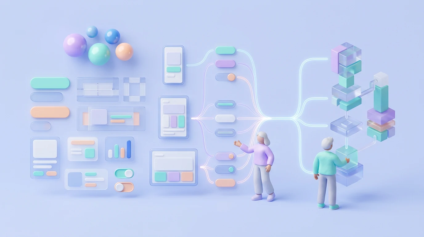 Reusable SaaS components, variables, responsive frames, and developer handoff connected in one system