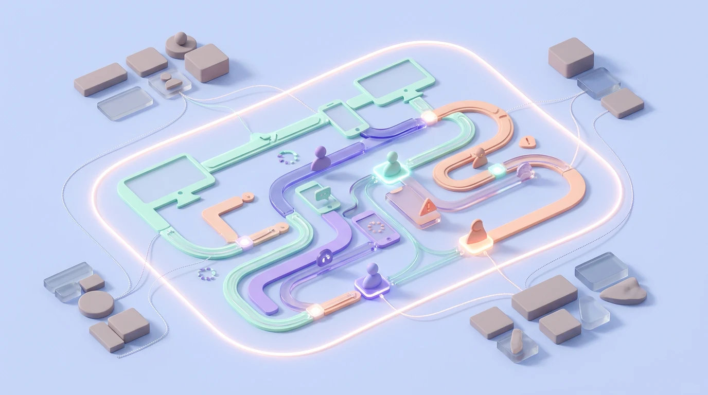 Priority flows, platforms, user roles, system states, and dependencies organized inside a clear project boundary